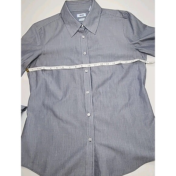 IZOD Women's Size Medium Blue Striped Long Sleeve Button up Dress Shirt Classic - Picture 8 of 9